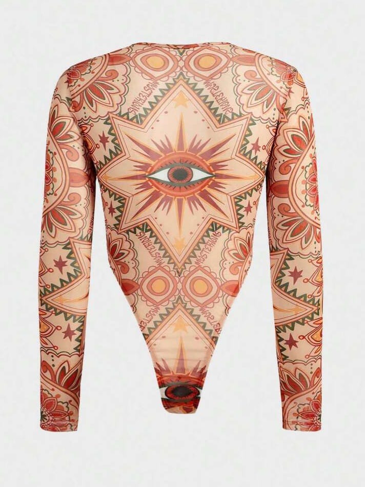 BONGA-BOYS Man's Printed Crew Neck Long Sleeve Bodysuit